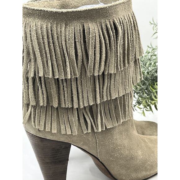 Joie Rockefeller Urban Cowgirl Triple Fringe Beige Suede Heel Boots Sz 41/10.5 - Picture 3 of 16